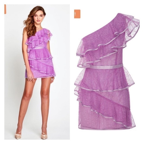 NWT ALICE MCCALL Lavender Lace Tiered Endless Rivers One Shoulder Mini Dress US4 - Picture 1 of 11